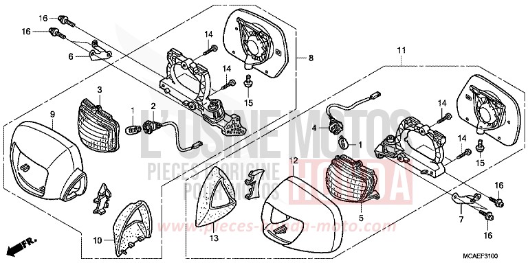 CLIGNOTANT/MIROIR de Gold Wing PEWTERE SILVER METALLIC (NHA54) 2009